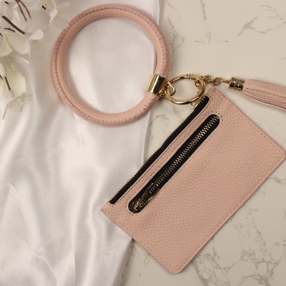 Pebbled Leather Bangle Keychain with Mini Purse and Tassel - Picture 7 of 10